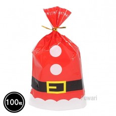 [Fuwari] 크리스마스 산타 포장 봉투 100 매들이 포장 타이있는 바닥 마치있는 선물 봉투 OPP 봉투 과자 사탕 포장 소분 (M 100 장) M 100 매