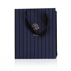 (moin moin) 포장 선물 가방 손가방 봉투 5 매 (블랙 리본 × 다크 블루 스트라이프 17.5 × 23.5 × 9.5cm)